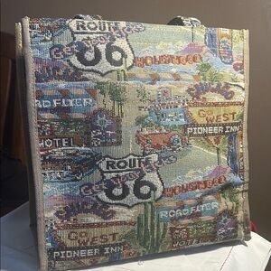 Vintage Route 66 tapestry bag/purse excellent , straps , zipper